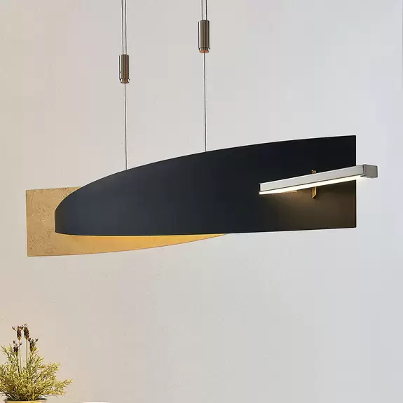 Lampenwelt Lucande LED-Hängeleuchte Marija, geradlinig, schwarz, Metall Preisnachlass