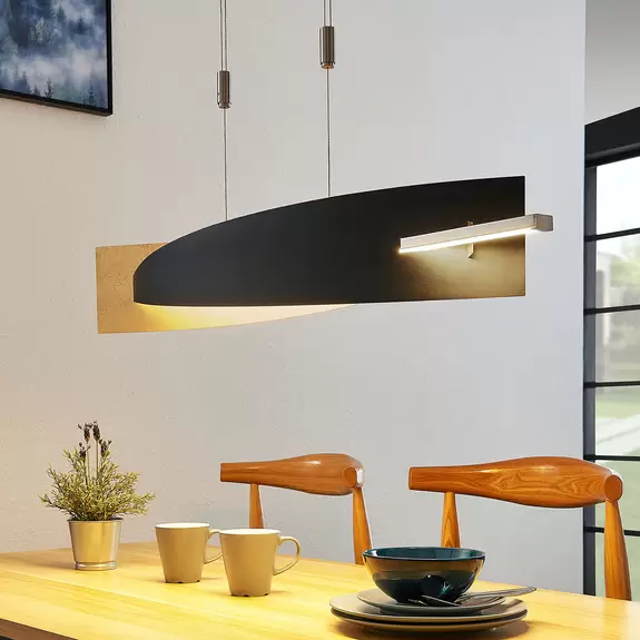 Lampenwelt Lucande LED-Hängeleuchte Marija, geradlinig, schwarz, Metall Preisnachlass