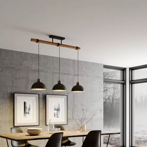 Lampenwelt Lindby Hängeleuchte Holgar, 3-flg., Holz, Metall, grün, E27 Cyber Monday