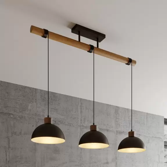 Lampenwelt Lindby Hängeleuchte Holgar, 3-flg., Holz, Metall, grün, E27 Cyber Monday