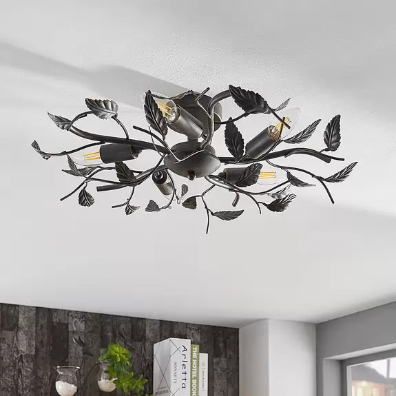 Lampenwelt Lindby Deckenlampe Yos, 5-flg., 58 cm, schwarz-gold, Metall Weihnachtsangebot
