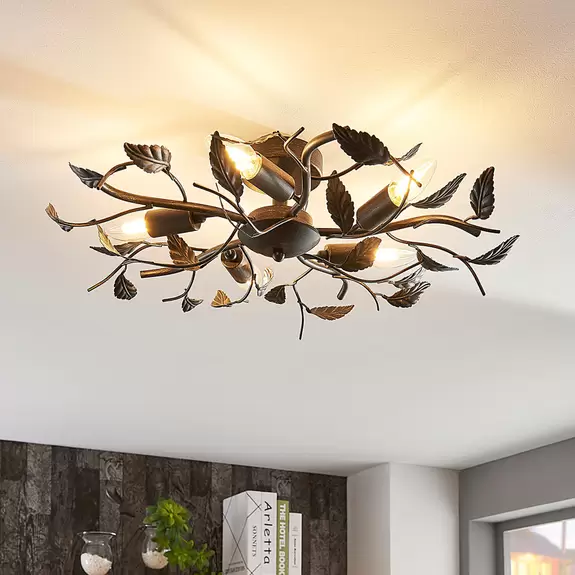 Lampenwelt Lindby Deckenlampe Yos, 5-flg., 58 cm, schwarz-gold, Metall Weihnachtsangebot