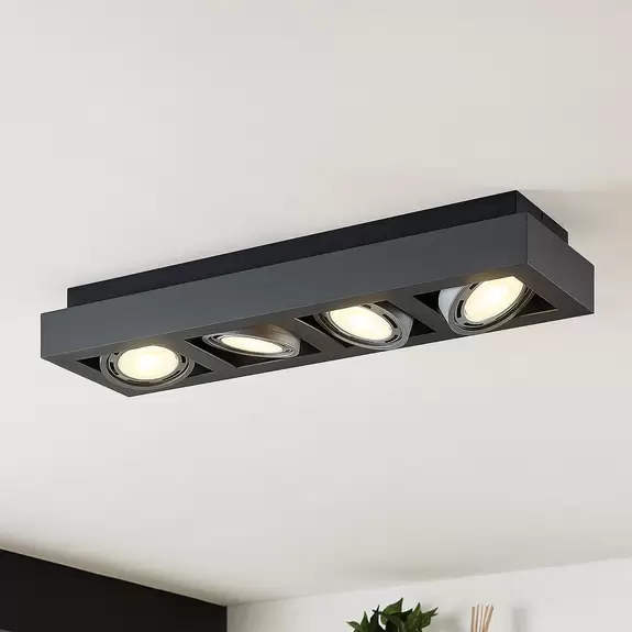 Lampenwelt Deckenstrahler Ronka, 4-flammig, lang, dunkelgrau Muttertagsangebot