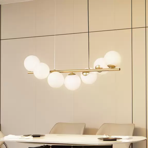 Lampenwelt Lucande Hängeleuchte Isandro, gold / opal, 7-flammig Jubiläumsangebot