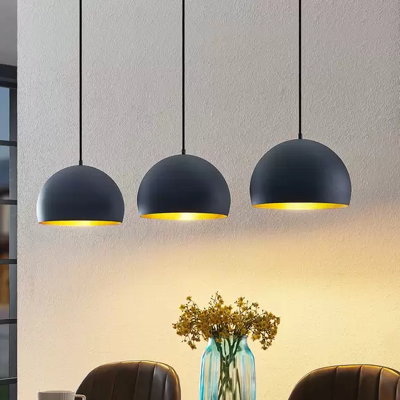 Lampenwelt Lindby Pendelleuchte Tarjei, 120 cm, schwarz-gold, Stahl Lagerräumung