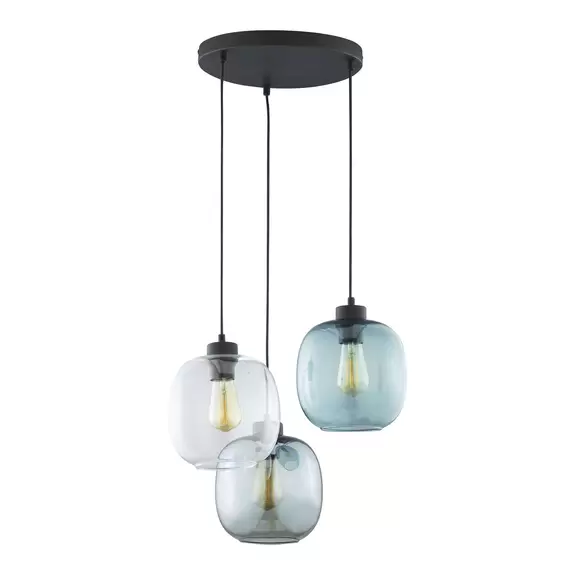 Lampenwelt Hängeleuchte Elio, Glas, blau/klar/grau, Ø 52 cm, 3-flammig Zeitlich begrenztes Angebot