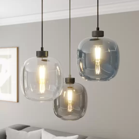 Lampenwelt Hängeleuchte Elio, Glas, blau/klar/grau, Ø 52 cm, 3-flammig Zeitlich begrenztes Angebot
