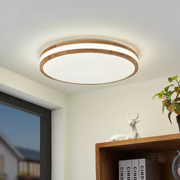 Lampenwelt Lindby LED-Deckenlampe Emiva, Lichtquelle mittig, CCT, Holz Saisonale Angebote