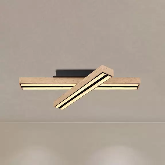 Lampenwelt LED-Deckenlampe Doro, Länge 51,5 cm, eiche, Holz Auslauf