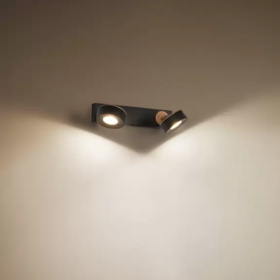 Lampenwelt LEDVANCE LED-Deckenspot Pluto, Stahl, Holz, 2-fl., schwarz Blitzverkäufe
