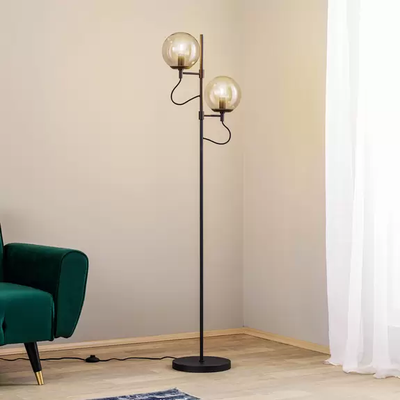 Lampenwelt Lucande Sotiana Stehleuchte, 2 Glaskugeln, schwarz Flash Sale