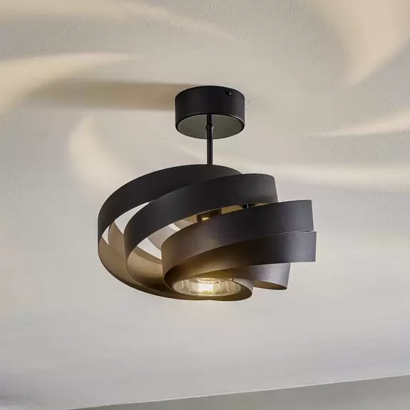 Lampenwelt Deckenleuchte Vento, schwarz, Ø 40 cm, Metall, E27 Vatertagsangebot