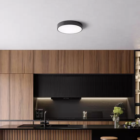 Lampenwelt Deckenleuchte Cleo, schwarz, Ø 50 cm, Metall, IP54 Heißer Verkauf