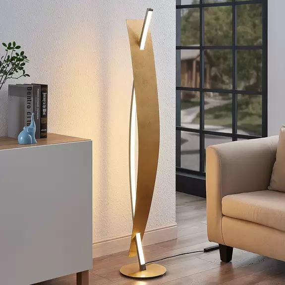 Lampenwelt LED-Stehleuchte Marija in edler Gold-Optik Große Rabatte