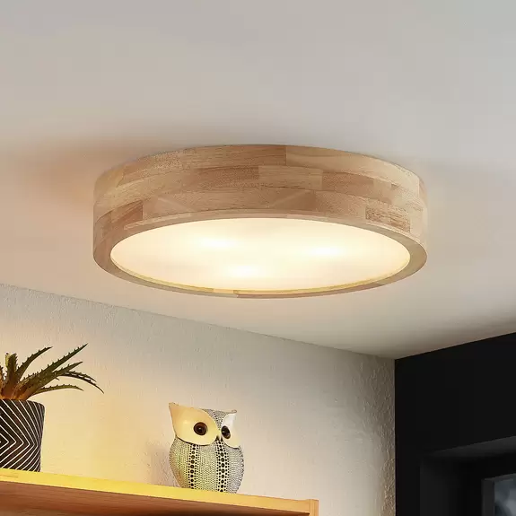 Lampenwelt Lindby Tanju Deckenleuchte, Eichenholz, Ø 40 cm Tiefpreis