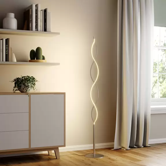 Lampenwelt Lindby LED-Stehlampe Auron, nickelfarben, Metall, Tastdimmer Letzter Tag