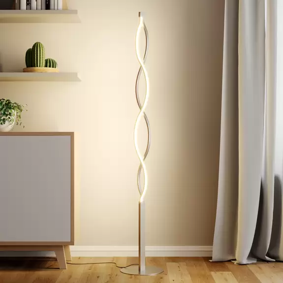 Lampenwelt Lindby LED-Stehlampe Auron, nickelfarben, Metall, Tastdimmer Letzter Tag