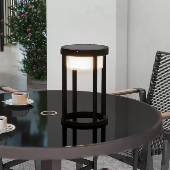 Lampenwelt Lucande LED-Solartischlampe Tilena, rund, schwarz, dimmbar Vierteljährliche Förderung