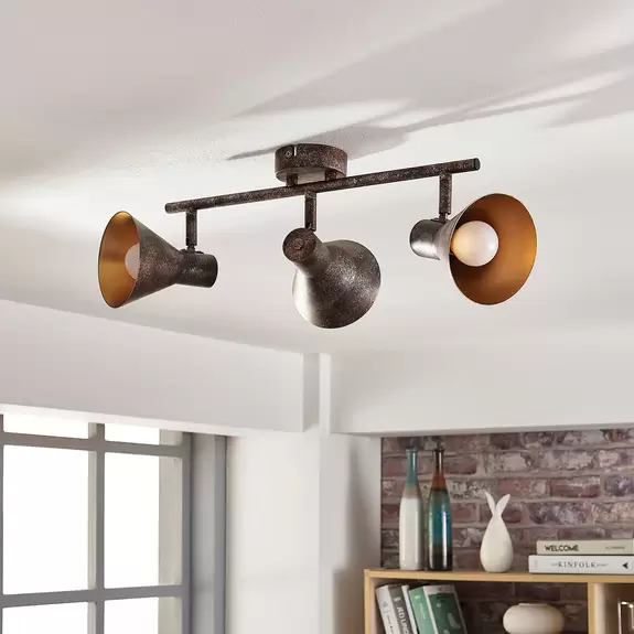 Lampenwelt Lindby Deckenleuchte Zera, 3-flammig, rostfarben, Länge 40cm Black Friday