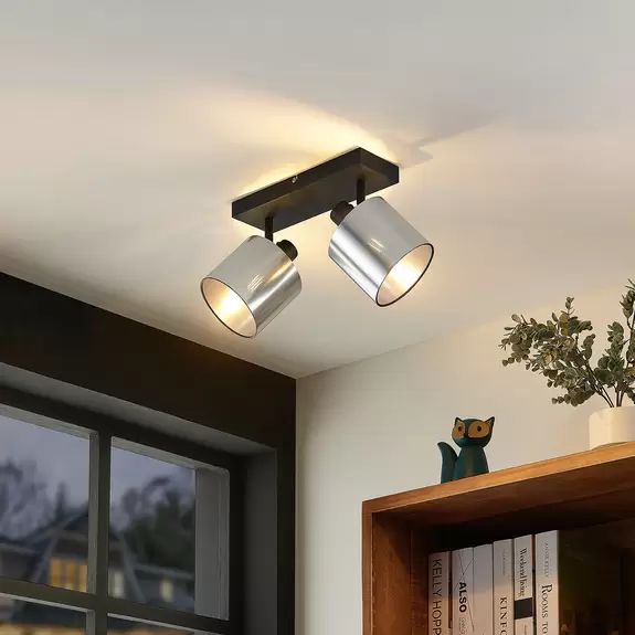 Lampenwelt Lindby Joudy Deckenlampe, 2-flammig, alu gebürstet Lagerräumung