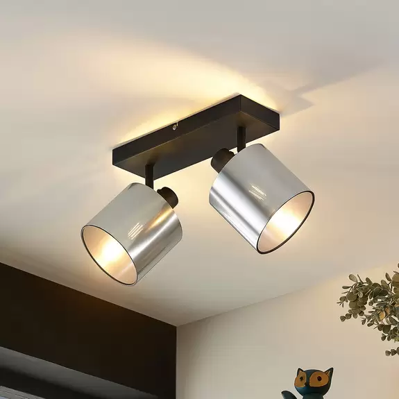 Lampenwelt Lindby Joudy Deckenlampe, 2-flammig, alu gebürstet Lagerräumung