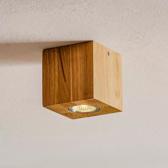 Lampenwelt Deckenlampe Wooddream 1-flammig Eiche, eckig, 10cm Blitzangebot