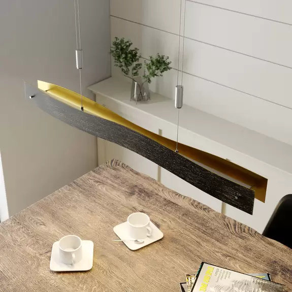 Lampenwelt Dimmbare LED-Hängeleuchte Ebu, schwarz-gold Kauf eins, bekomm eins gratis