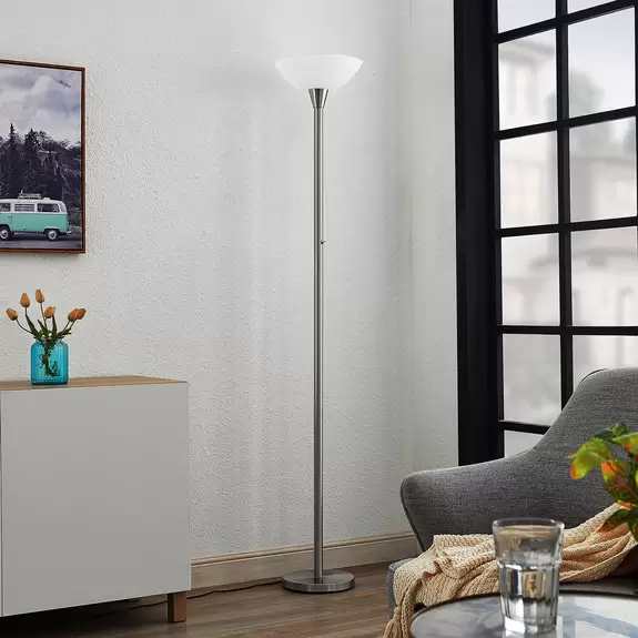 Lampenwelt ELC Tariola Stehleuchte mit Glasschirm, nickel Begrenzte Freigabe