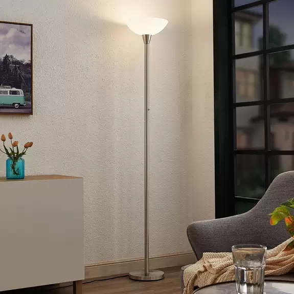 Lampenwelt ELC Tariola Stehleuchte mit Glasschirm, nickel Begrenzte Freigabe