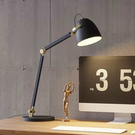 Lampenwelt Lucande Nordin Tischlampe schwarz/gold verstellbar 2025