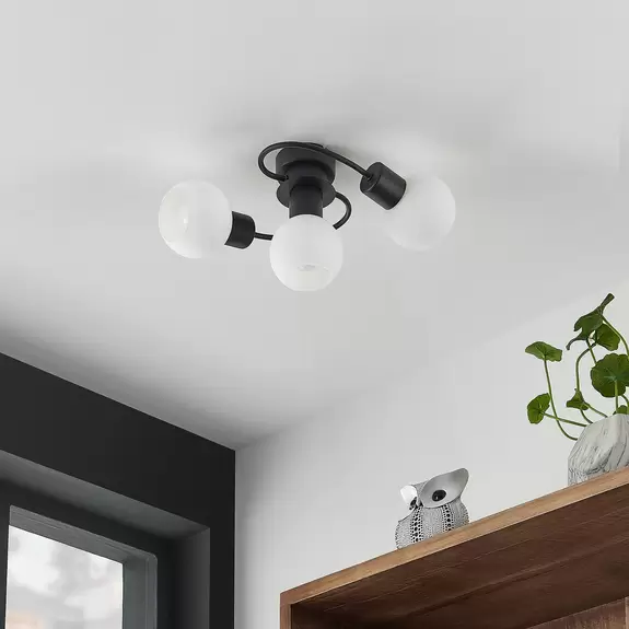 Lampenwelt Lindby Deckenleuchte Ciala, 3-flammig, schwarz, weiß, Glas Online