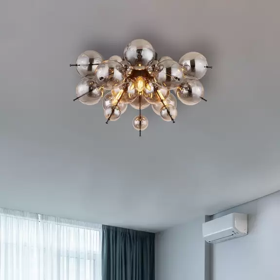 Lampenwelt Deckenleuchte Udo, rauchgrau, Ø 55 cm, Glas Schlussverkauf