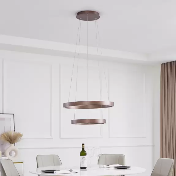 Lampenwelt Lucande Smart LED-Hängeleuchte Yonam, kaffee, 2-flg., Tuya Fabrik Onlineshop