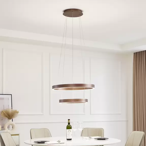 Lampenwelt Lucande Smart LED-Hängeleuchte Yonam, kaffee, 2-flg., Tuya Fabrik Onlineshop
