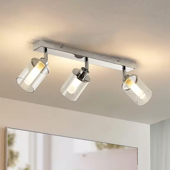 Lampenwelt Lindby Vinza Strahler mit Doppelschirm, chrom lang Rabatt