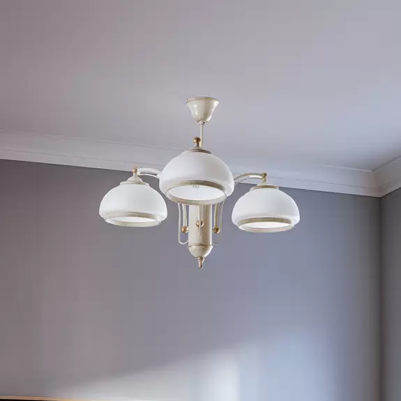 Lampenwelt Kronleuchter Lord, Glasschirme, dreiflammig, weiß Flash Sale