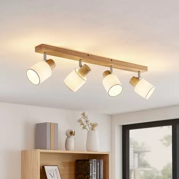 Lampenwelt Lindby Deckenstrahler Wanessa, 4-flammig, Holz, weiß, E14 Vatertagsangebot