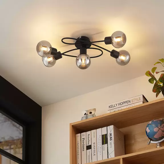 Lampenwelt Lindby Deckenlampe Elaina 5fl lang schw. smoke Riesige Ersparnisse