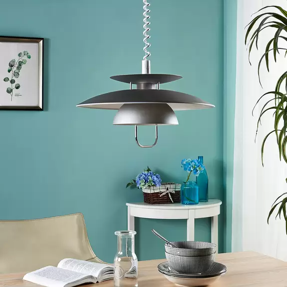 Lampenwelt Lindby Hängeleuchte Nadija, grau, Ø 43 cm, höhenverstellbar Clearance-Verkauf