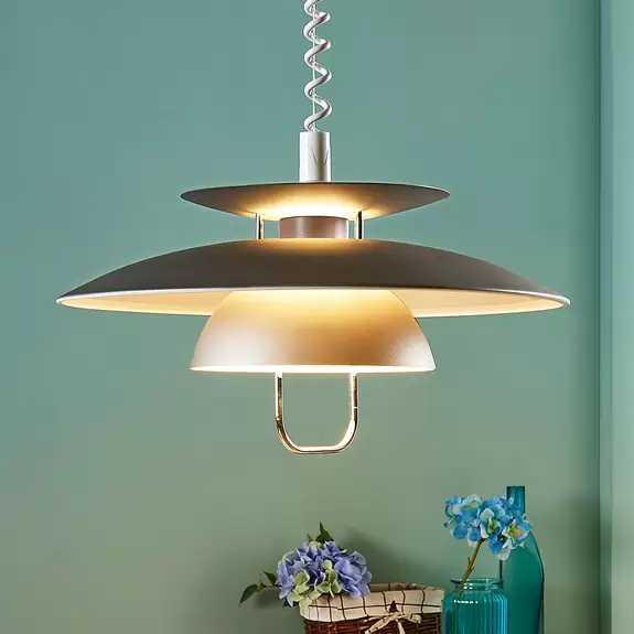 Lampenwelt Lindby Hängeleuchte Nadija, grau, Ø 43 cm, höhenverstellbar Clearance-Verkauf