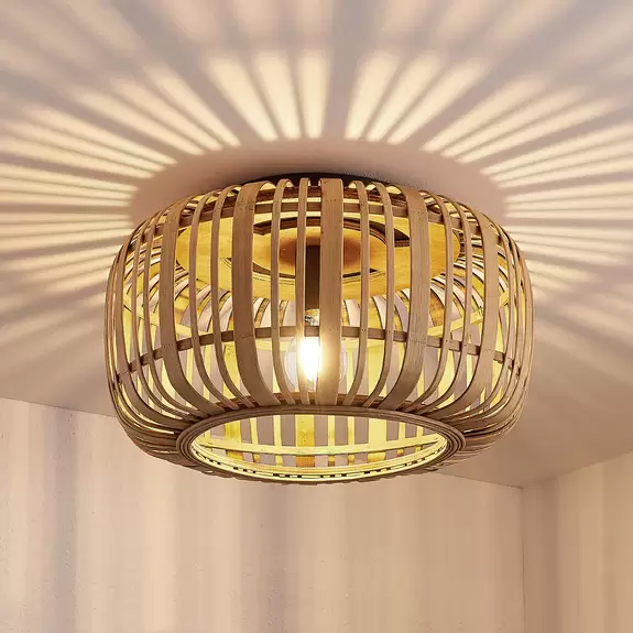 Lampenwelt Lindby Deckenleuchte Canyana, natur, Rattan, Ø 40 cm Fabrikladen
