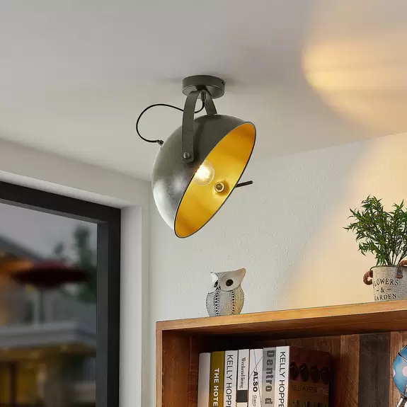 Lampenwelt Lindby Muriel, Deckenlampe, Halbkugel, dunkelgrau Günstig kaufen