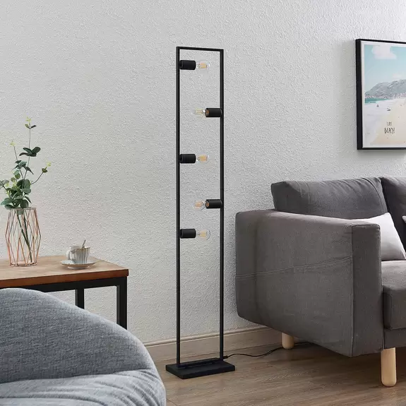 Lampenwelt Lindby Sherwin Stehleuchte, Metallrahmen schwarz Osterangebot