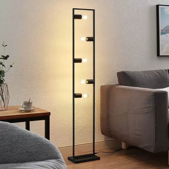 Lampenwelt Lindby Sherwin Stehleuchte, Metallrahmen schwarz Osterangebot