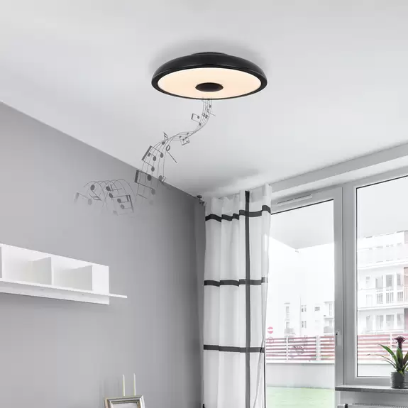 Lampenwelt LED-Deckenleuchte Raffy Lautsprecher RGBW schwarz Muttertagsangebot