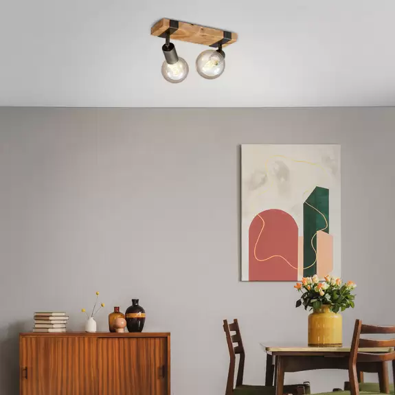 Lampenwelt Deckenleuchte Wood Basic, zweiflammig Valentinstagsangebot