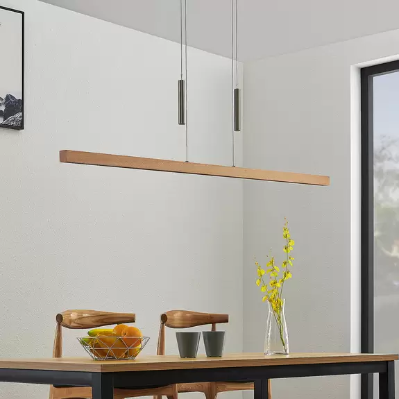 Lampenwelt LED-Holz-Balkenpendellampe Tamlin, buchefarben Letzte 3 Tage