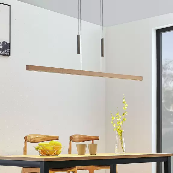 Lampenwelt LED-Holz-Balkenpendellampe Tamlin, buchefarben Letzte 3 Tage