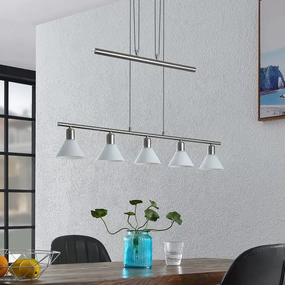 Lampenwelt ELC Bealia Pendellampe, verstellbar, 5-fl. nickel Neueste Stile