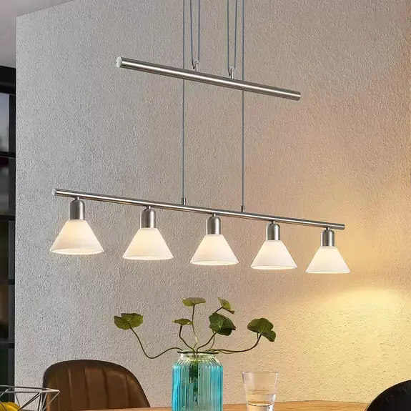 Lampenwelt ELC Bealia Pendellampe, verstellbar, 5-fl. nickel Neueste Stile